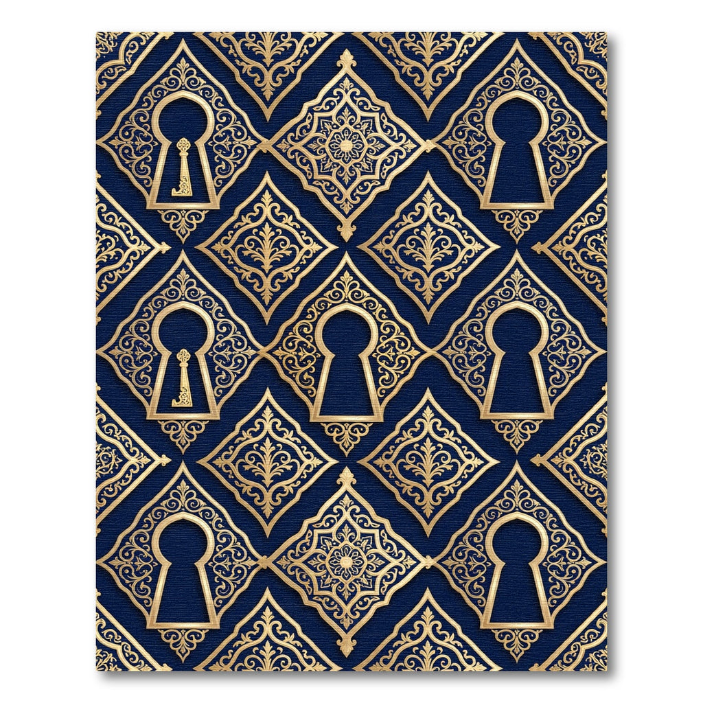 Royal Blue Gold Filigree Keyhole Interlock Rug