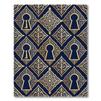 Royal Blue Gold Filigree Keyhole Interlock Rug