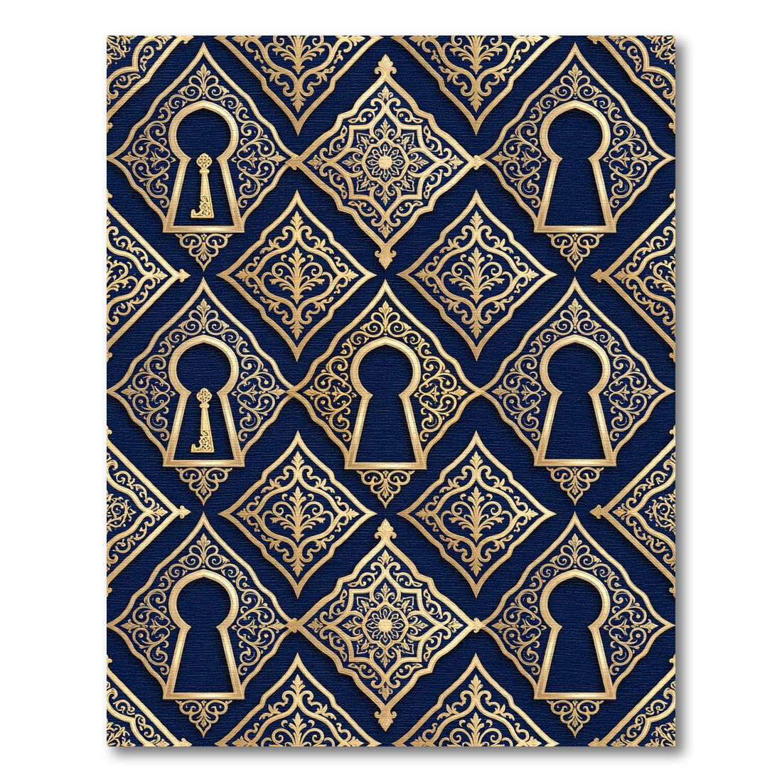 Royal Blue Gold Filigree Keyhole Interlock Rug