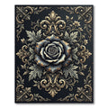 Regal Charcoal Rose Floral Damask Rug