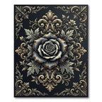 Regal Charcoal Rose Floral Damask Rug