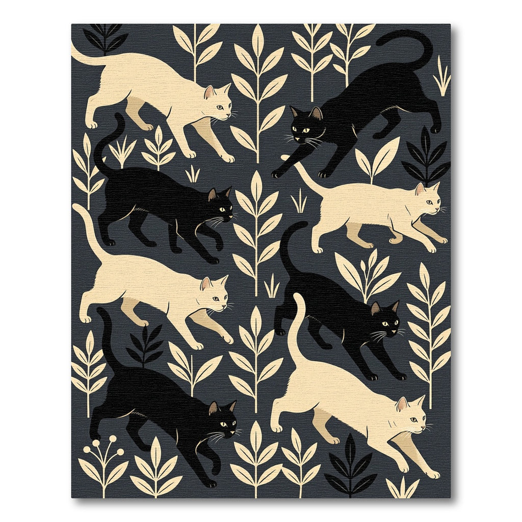 Elegant Monochrome Cat and Foliage Rug