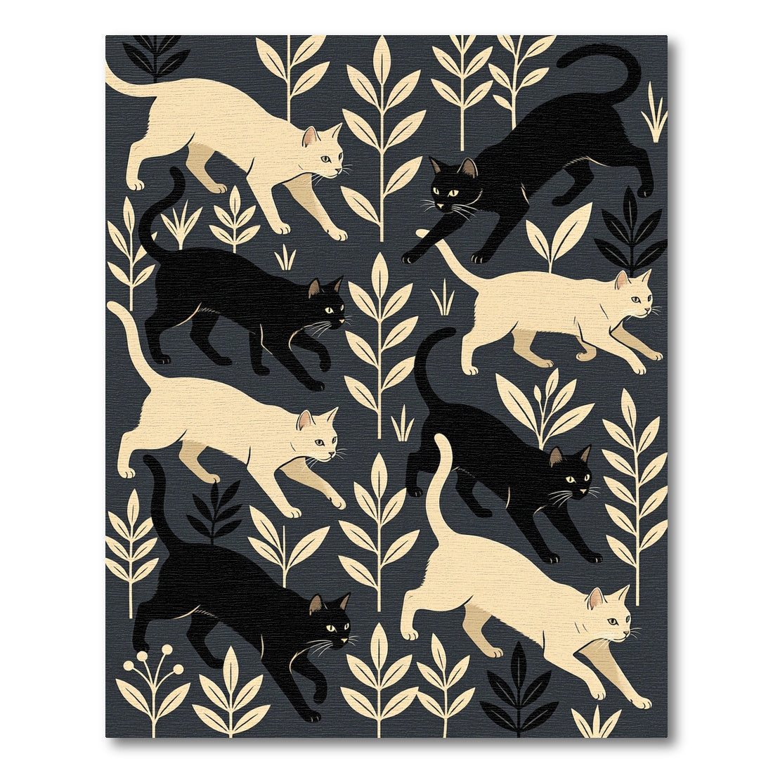 Elegant Monochrome Cat and Foliage Rug