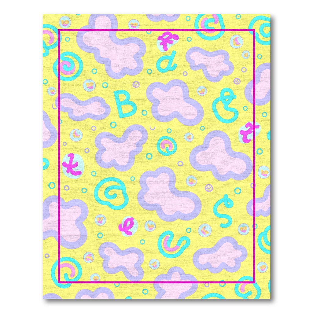 Whimsical Yellow Cloud Doodle Script Rug