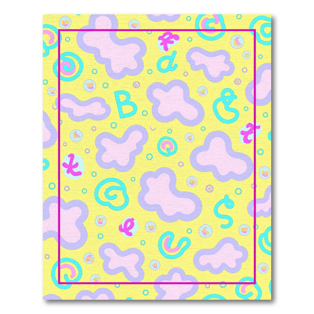 Whimsical Yellow Cloud Doodle Script Rug