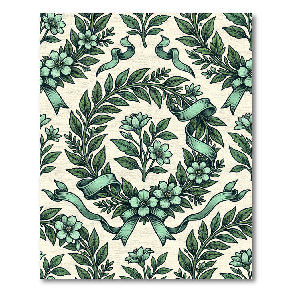 Sage Green Botanical Wreath Floral Ribbon Rug