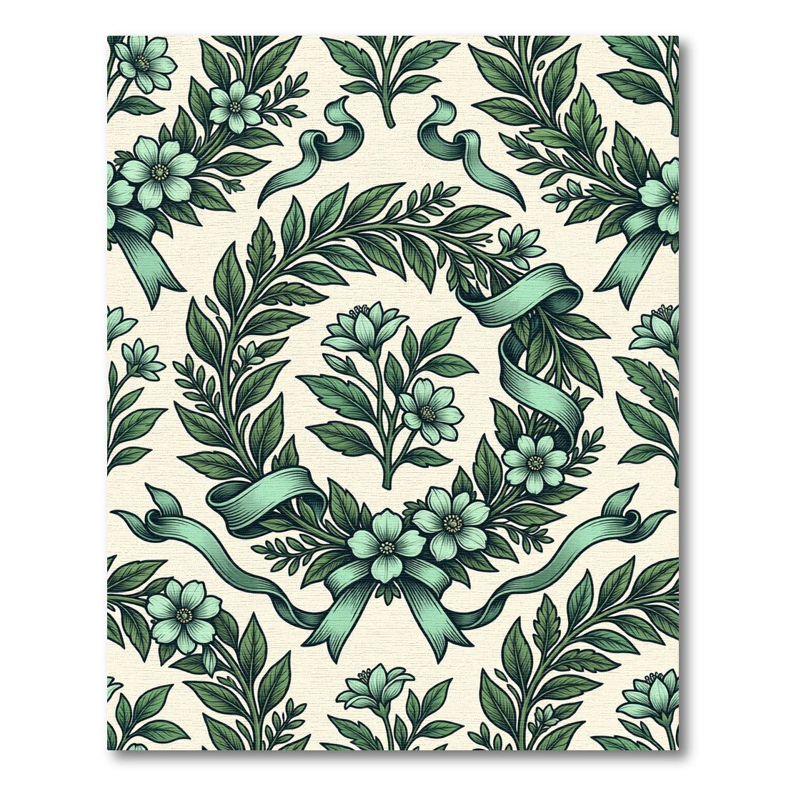 Sage Green Botanical Wreath Floral Ribbon Rug