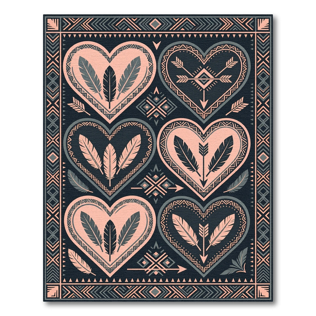 Southwestern Feather Heart Arrow Art Rug