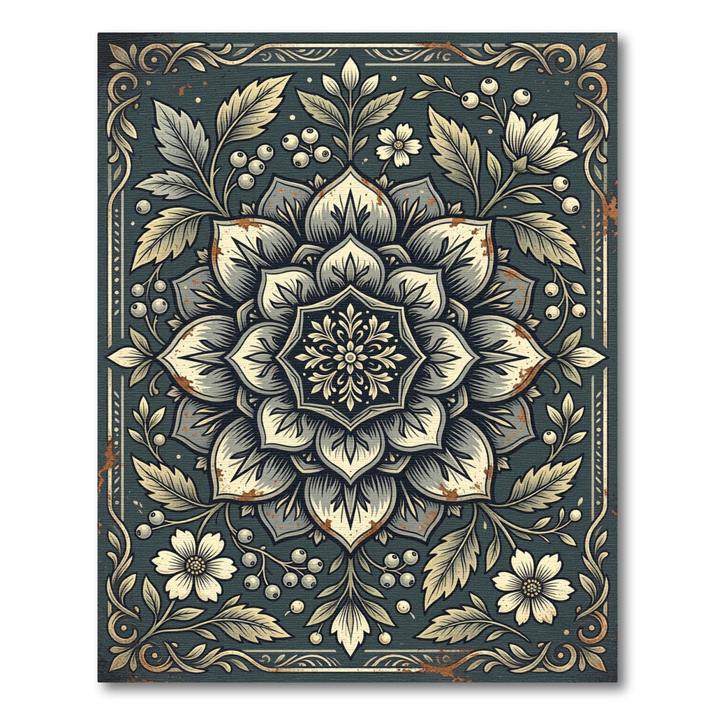 Vintage Teal Botanical Medallion Rug