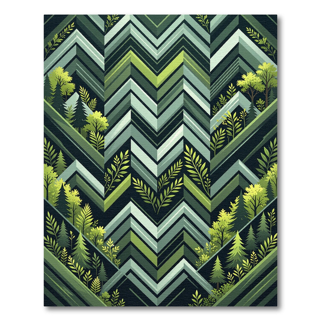 Green Forest Geometric Zigzag Rug