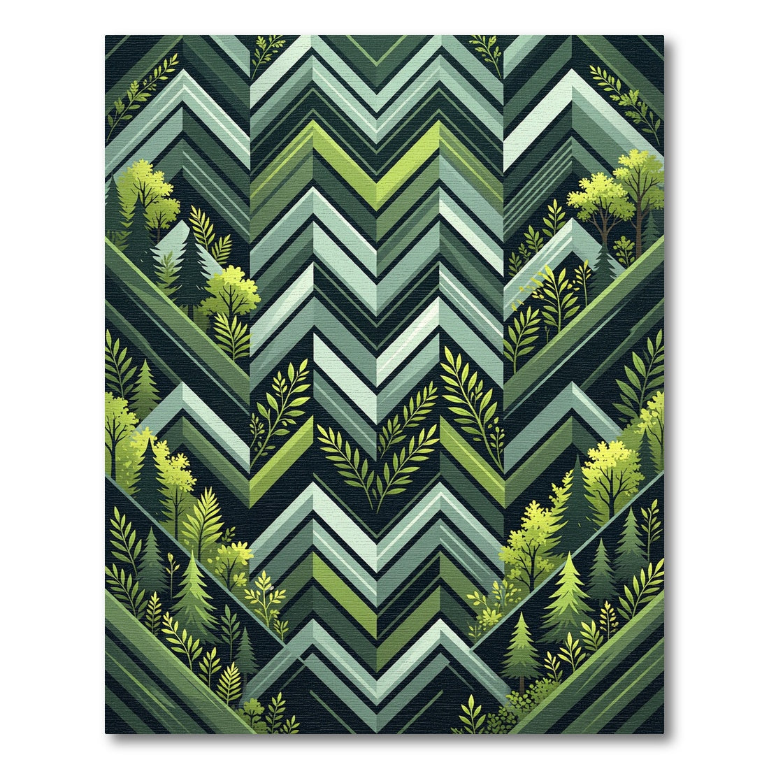 Green Forest Geometric Zigzag Rug