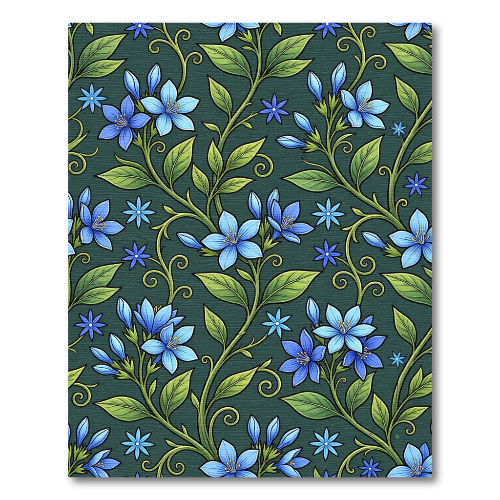 Blue Floral Vine Botanical Art Rug