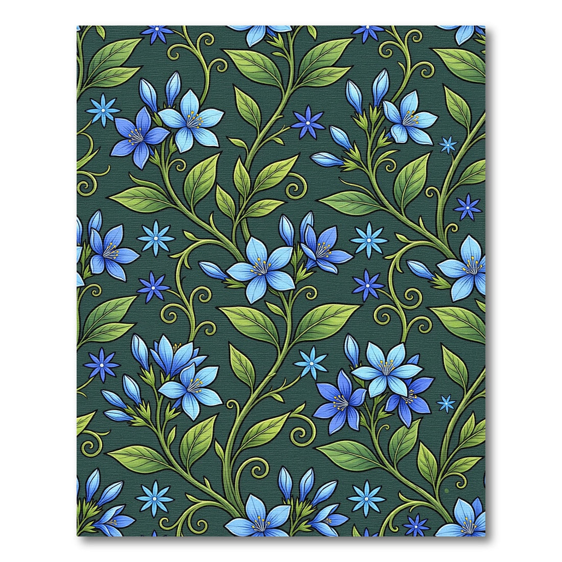 Blue Floral Vine Botanical Art Rug