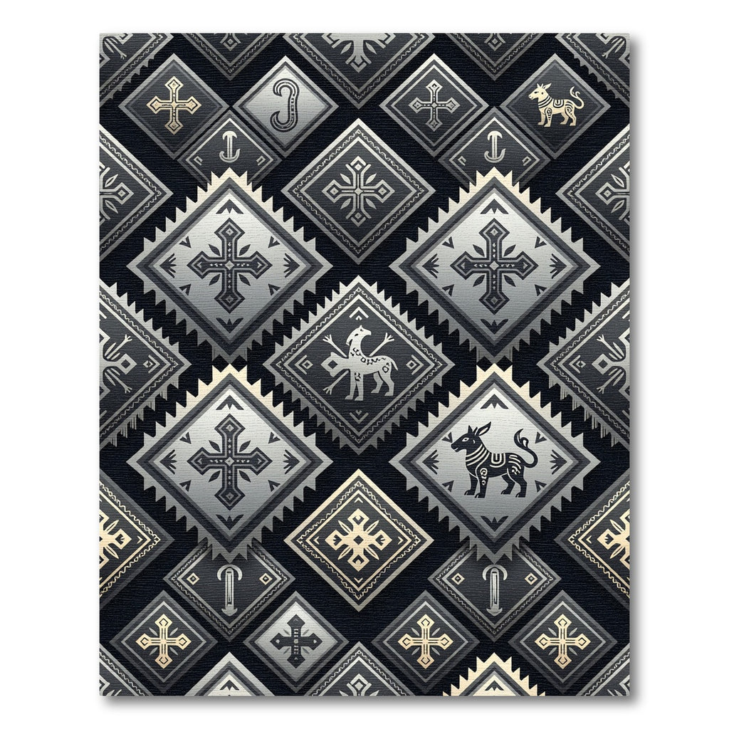Tribal Diamond Cross Animal Relief Rug