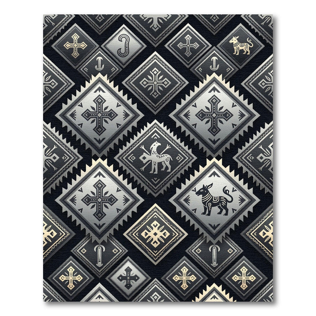 Tribal Diamond Cross Animal Relief Rug
