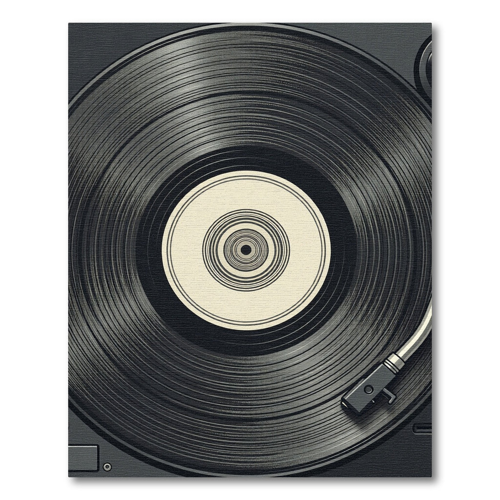 Minimalist Black Vinyl Record Aesthetic Rug