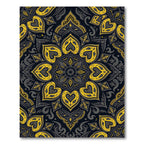 Golden Floral Medallion Black Mandala Rug
