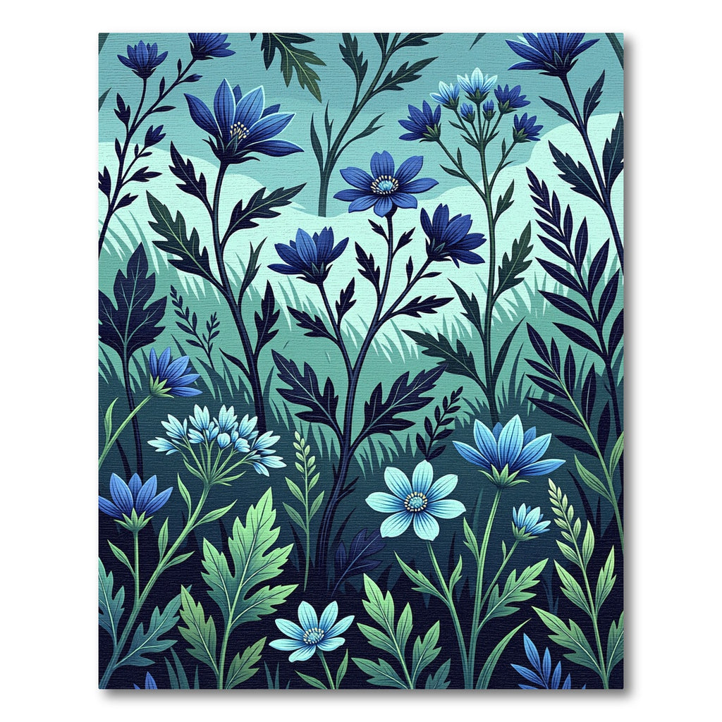 Midnight Blue Floral Garden Whimsy Rug