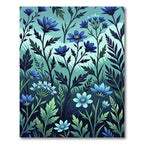 Midnight Blue Floral Garden Whimsy Rug