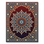 Crimson Blue Golden Medallion Ornament Rug