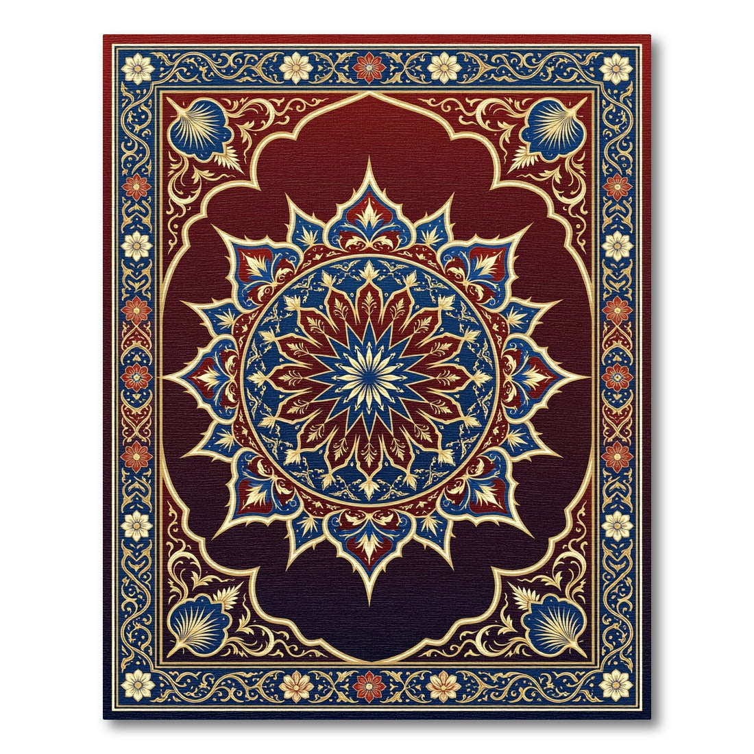 Crimson Blue Golden Medallion Ornament Rug