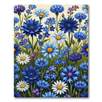 Vibrant Blue Cornflower and Daisy Meadow Rug