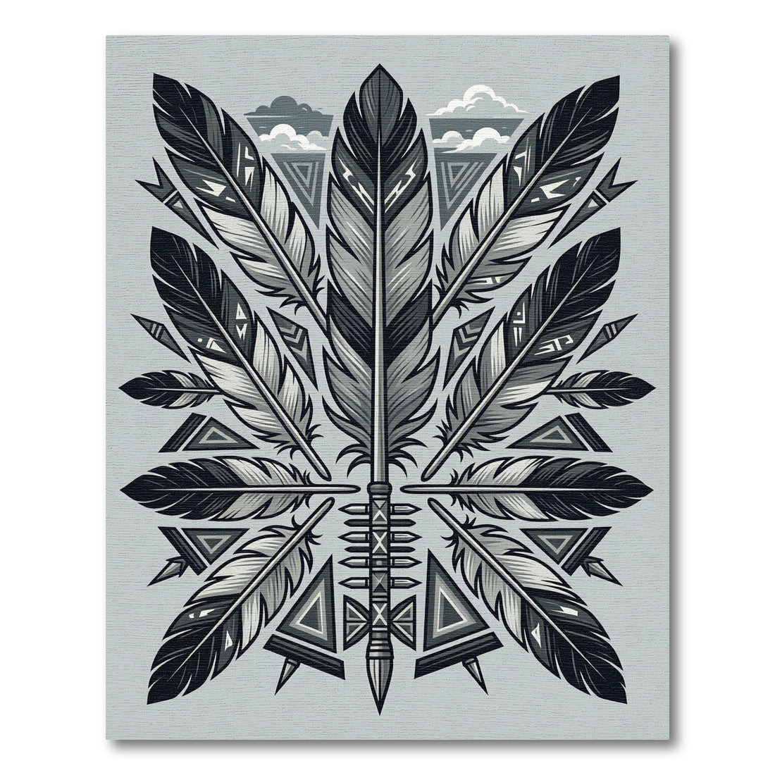 Monochromatic Feather Arrow Mandala Rug