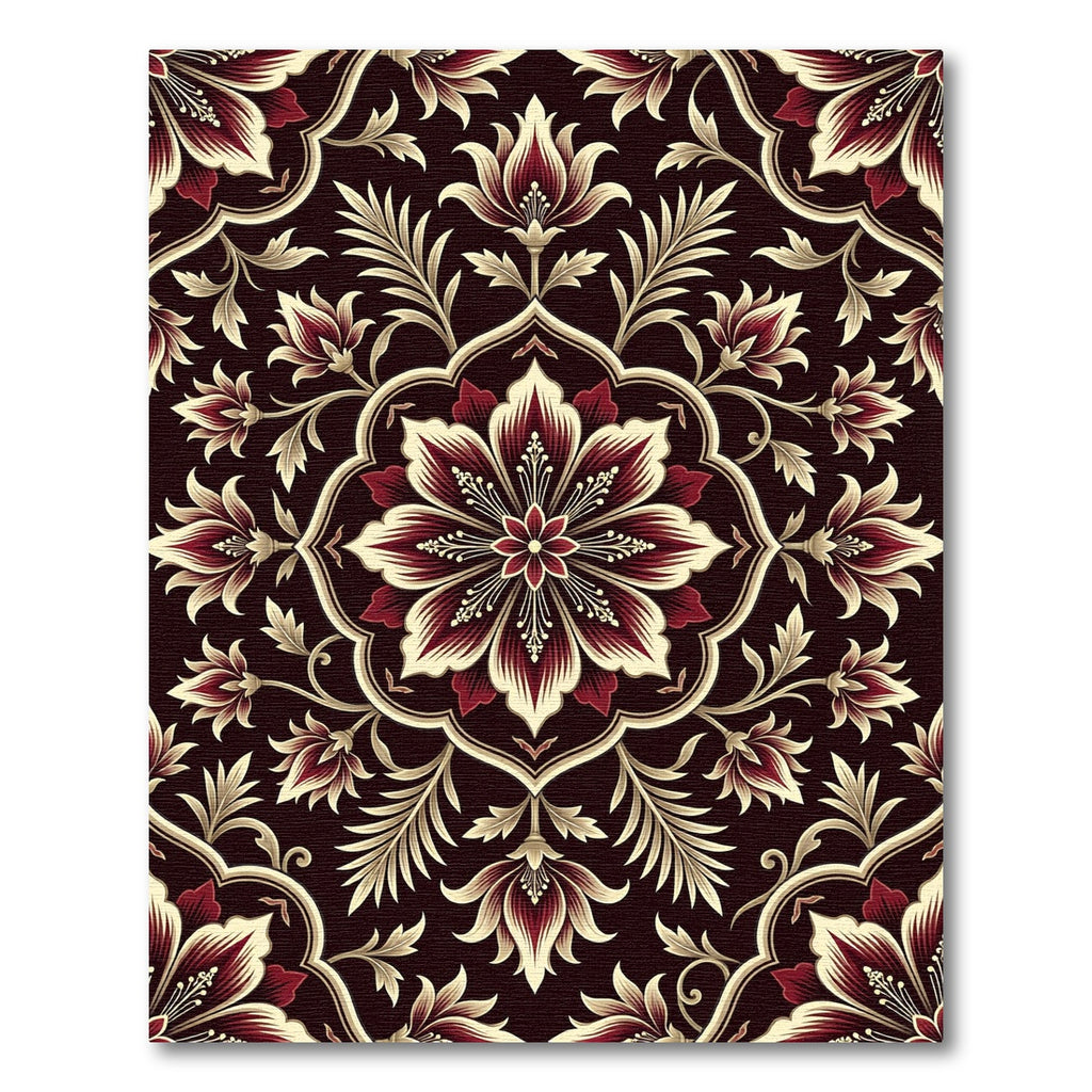 Crimson Floral Medallion with Cream Accents Rug