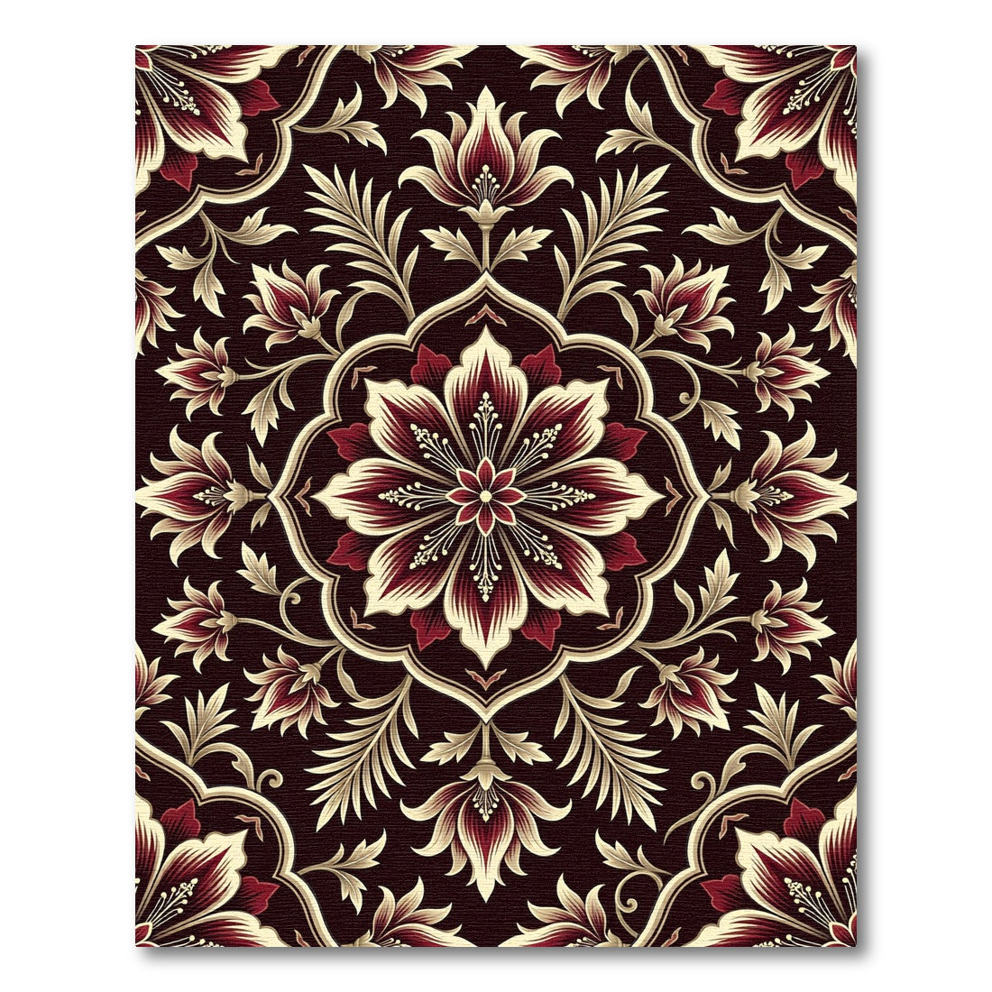 Crimson Floral Medallion with Cream Accents Rug