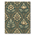 Dark Emerald Golden Damask Floral Rug