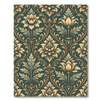 Dark Emerald Golden Damask Floral Rug