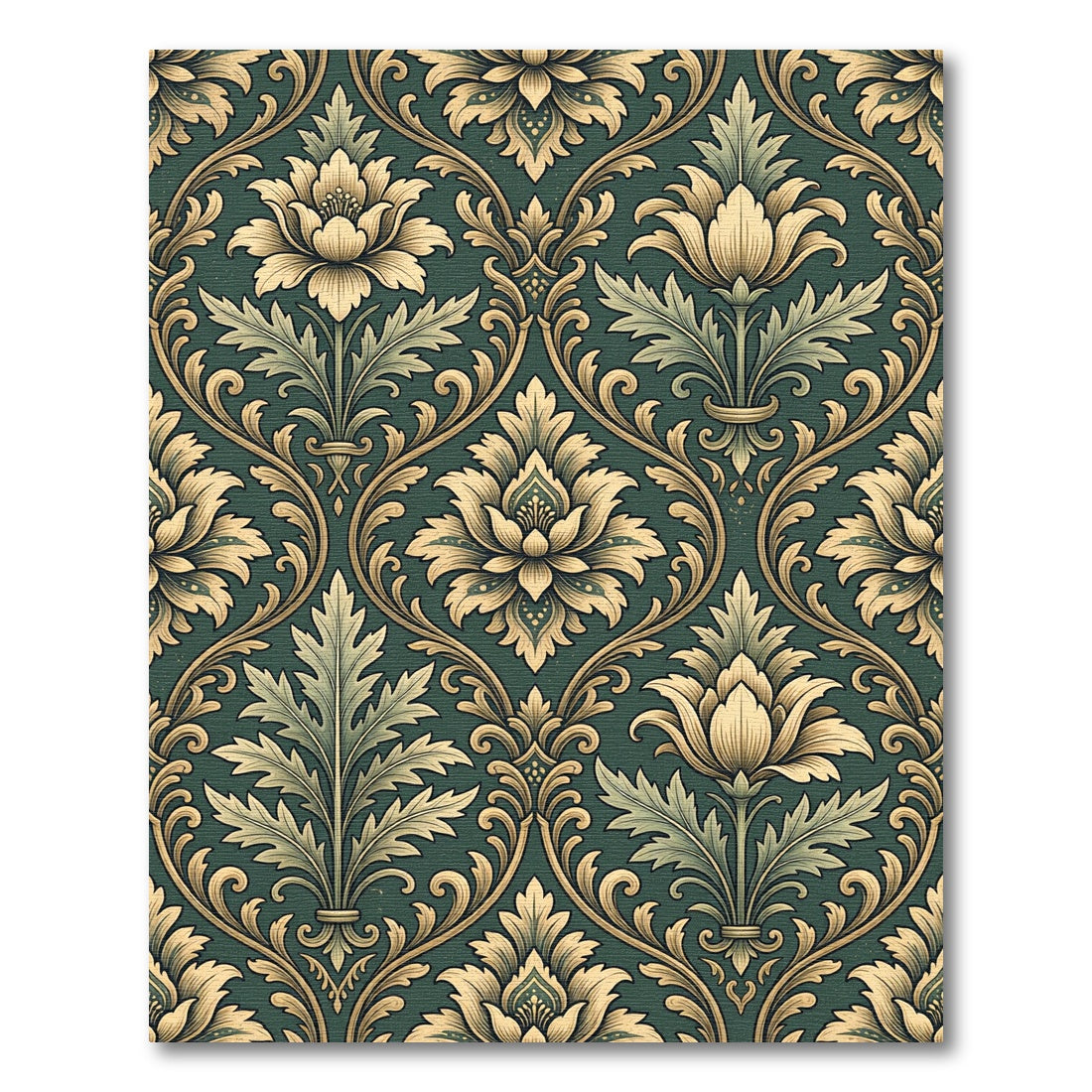 Dark Emerald Golden Damask Floral Rug