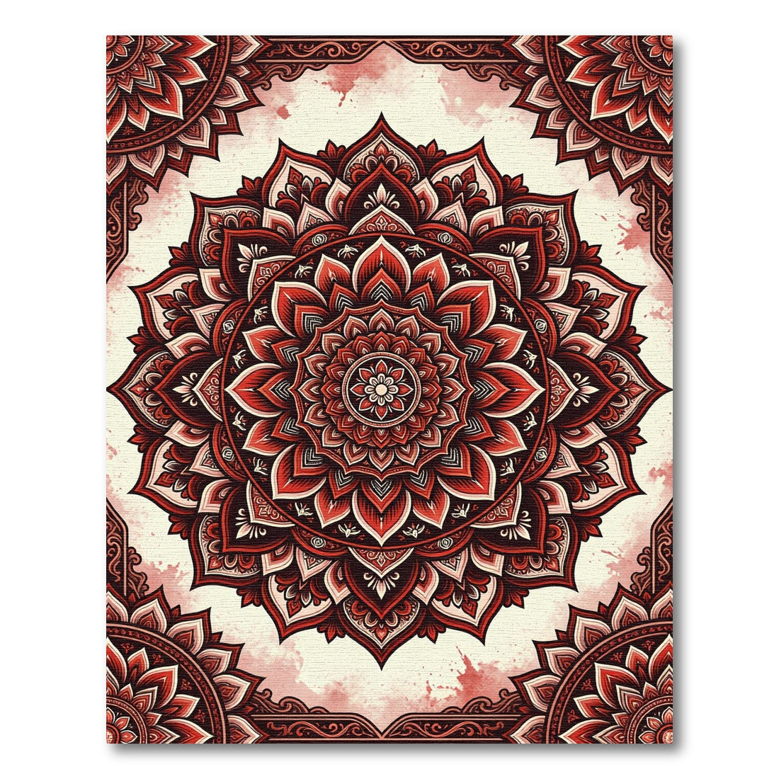 Ornate Crimson Mandala Floral Medallion Rug