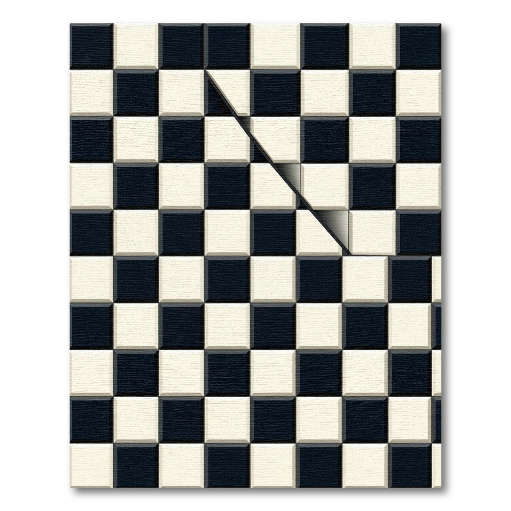 Black Cream Checkerboard Line Relief Rug