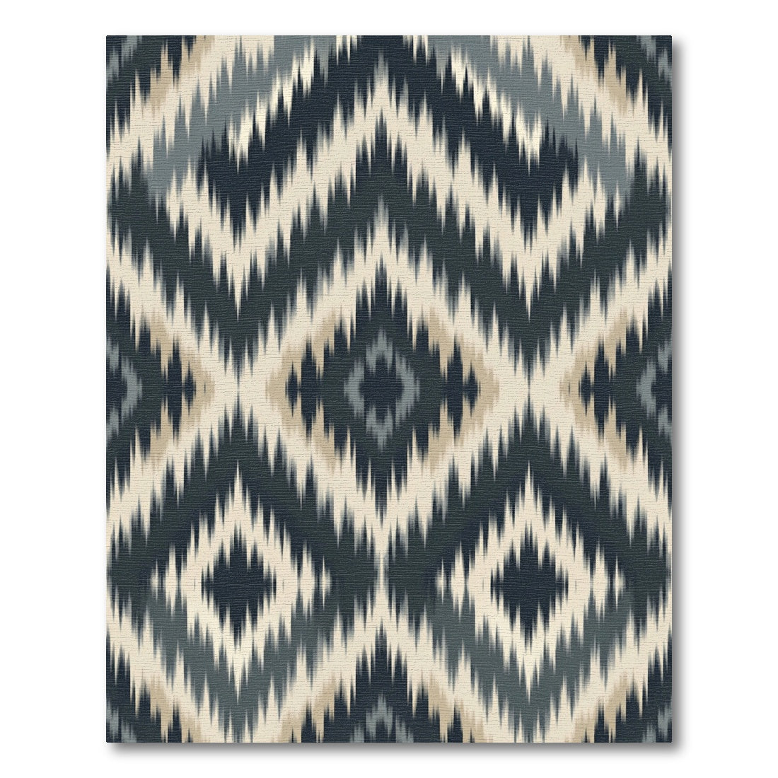 Midnight Slate and Beige Ikat Diamond Rug