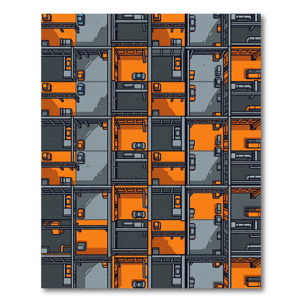 Industrial Orange Gray Garage Rectangles Rug