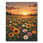 Golden Sunset Meadow Wildflower Landscape Rug
