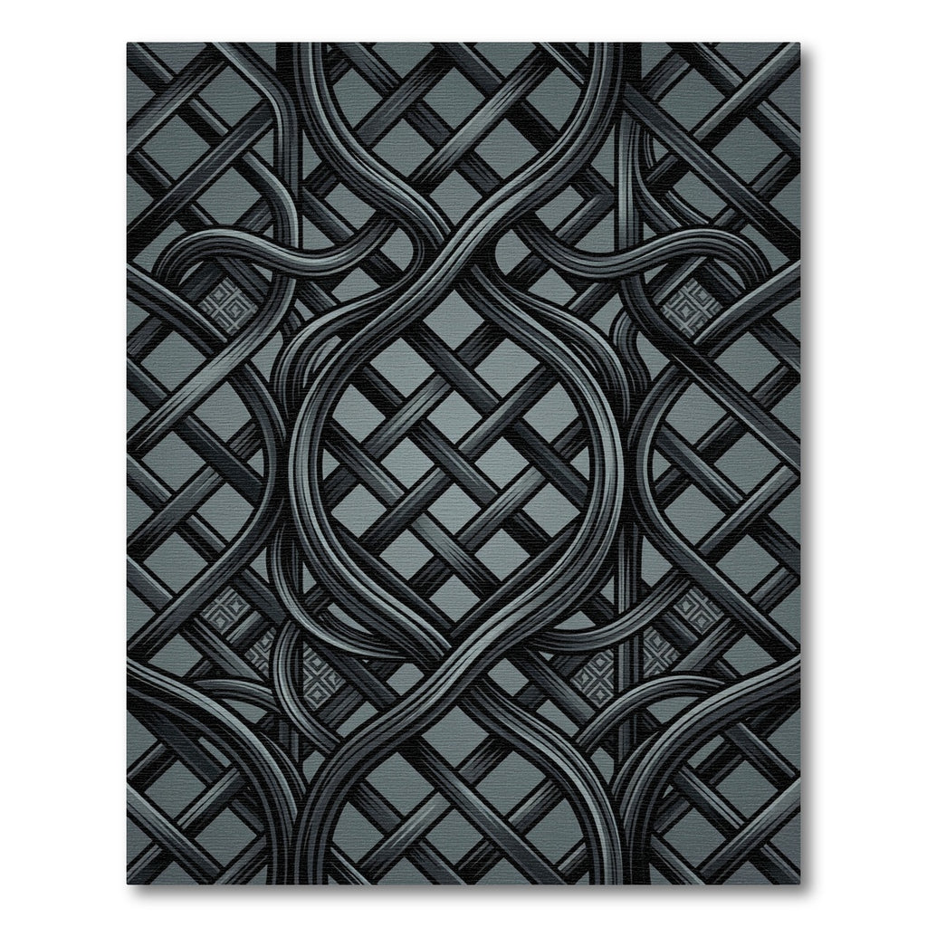 Sophisticated Charcoal Woven Interlocking Lattice Rug