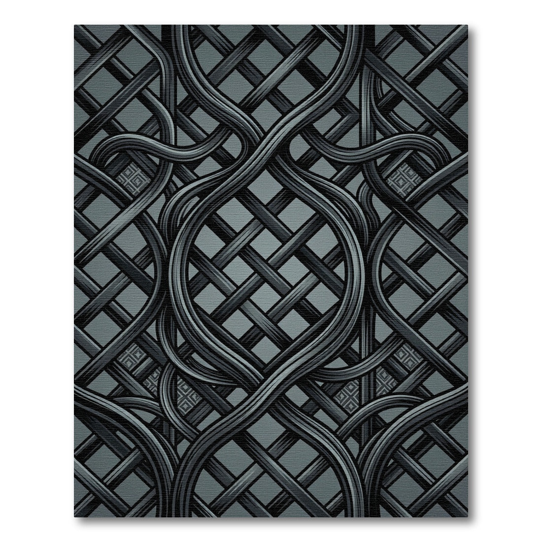 Sophisticated Charcoal Woven Interlocking Lattice Rug