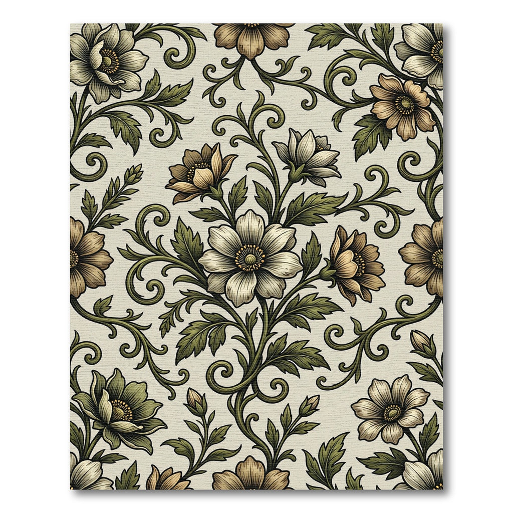 Elegant Vintage Floral Scroll Botanical Rug