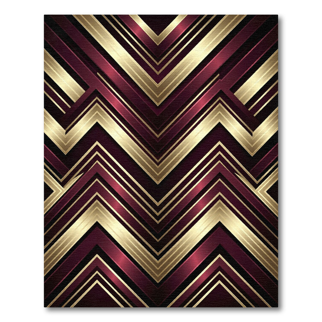 Luxurious Gold and Burgundy Chevron Rug