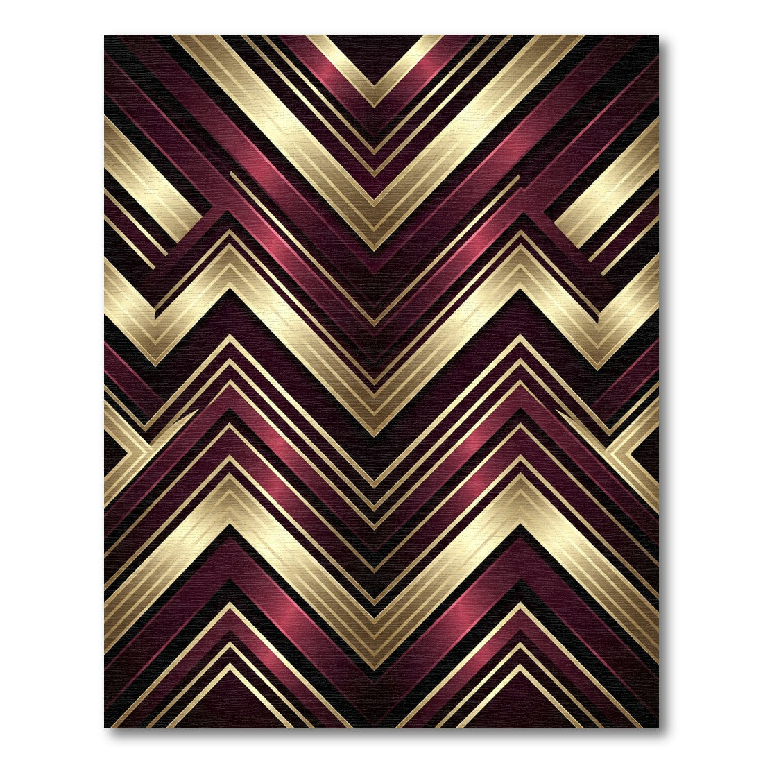 Luxurious Gold and Burgundy Chevron Rug
