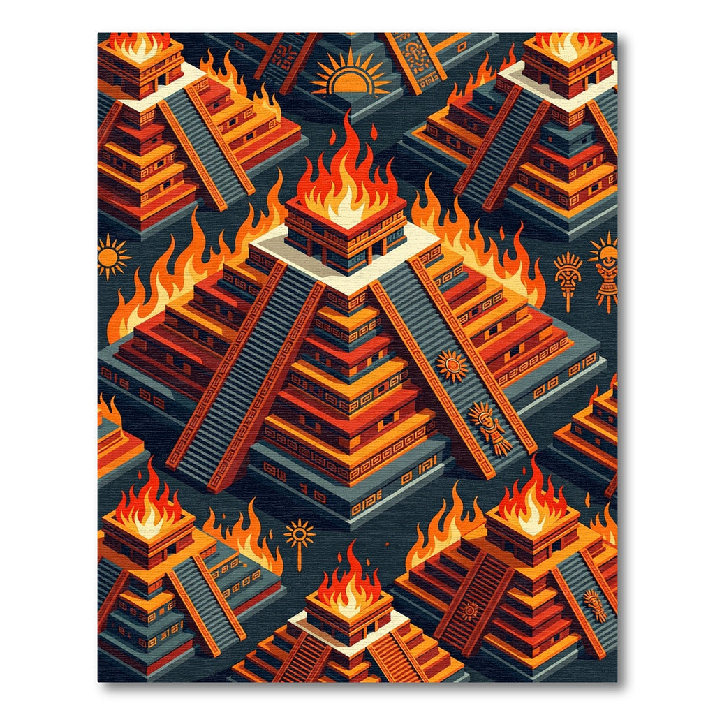 Fiery Aztec Temple Isometric Golden Sun Rug