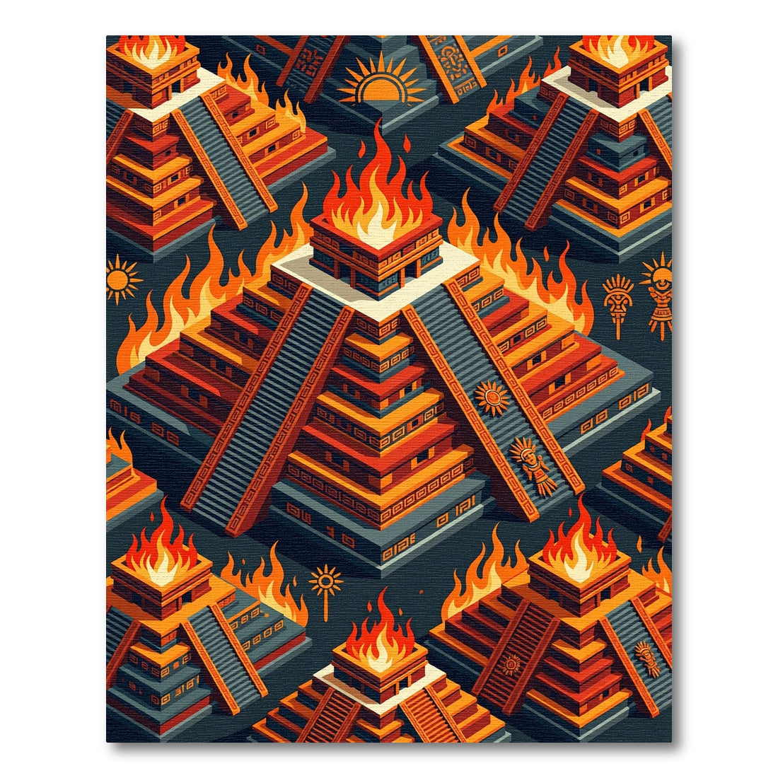 Fiery Aztec Temple Isometric Golden Sun Rug