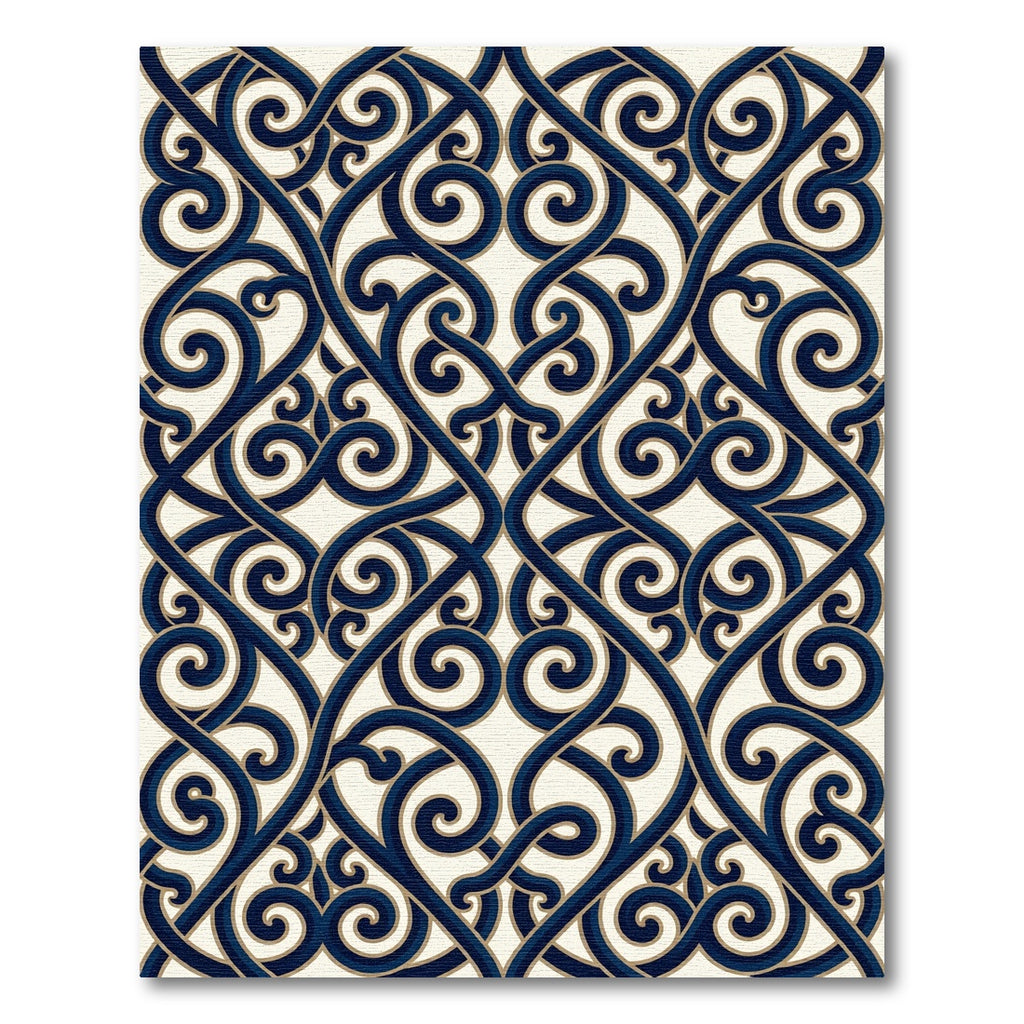 Navy Interwoven Scrollwork Damask Rug