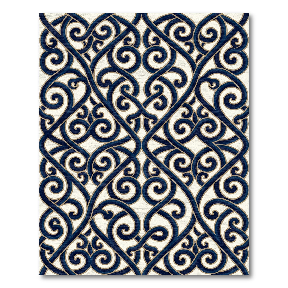 Navy Interwoven Scrollwork Damask Rug