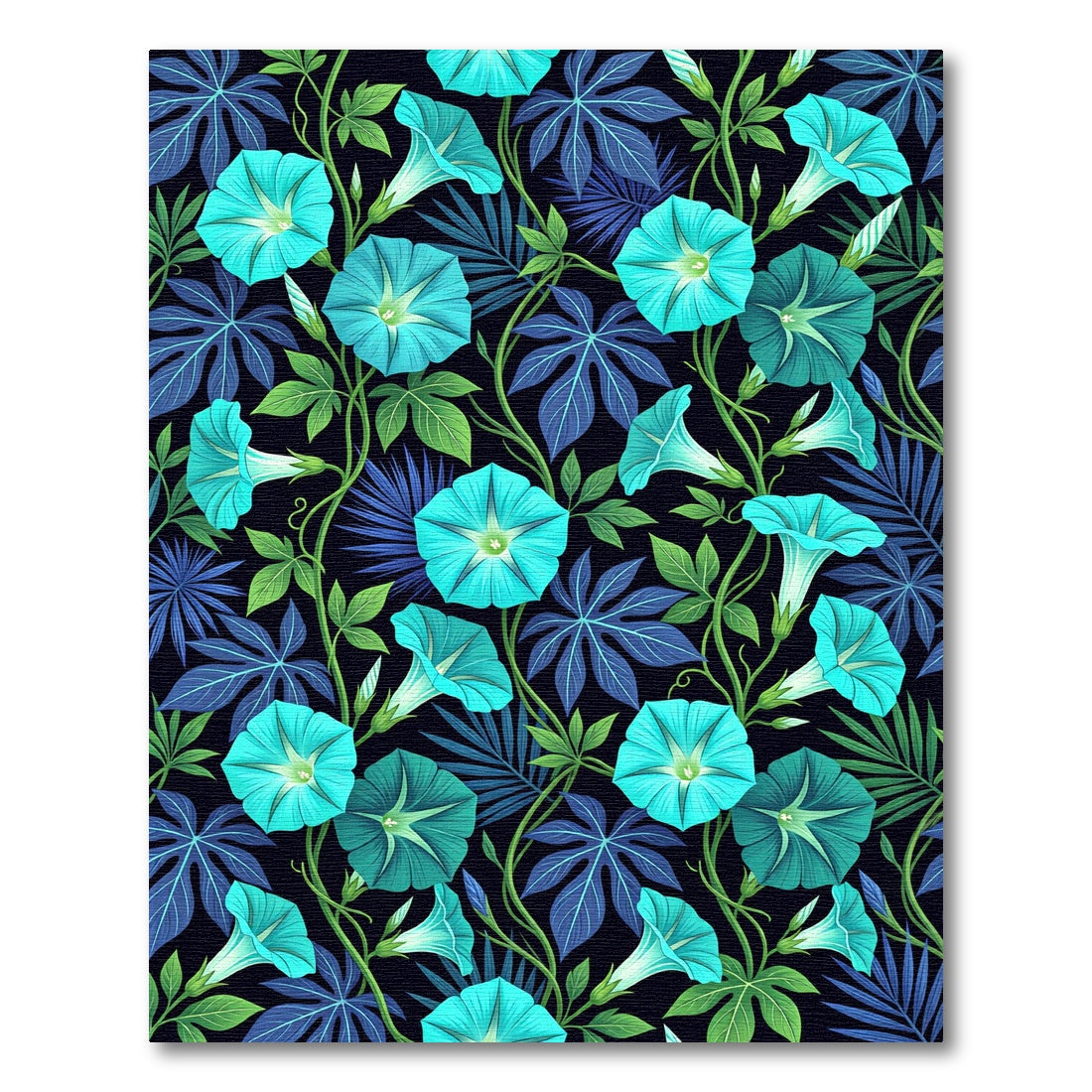 Lush Teal Morning Glory Botanical Rug