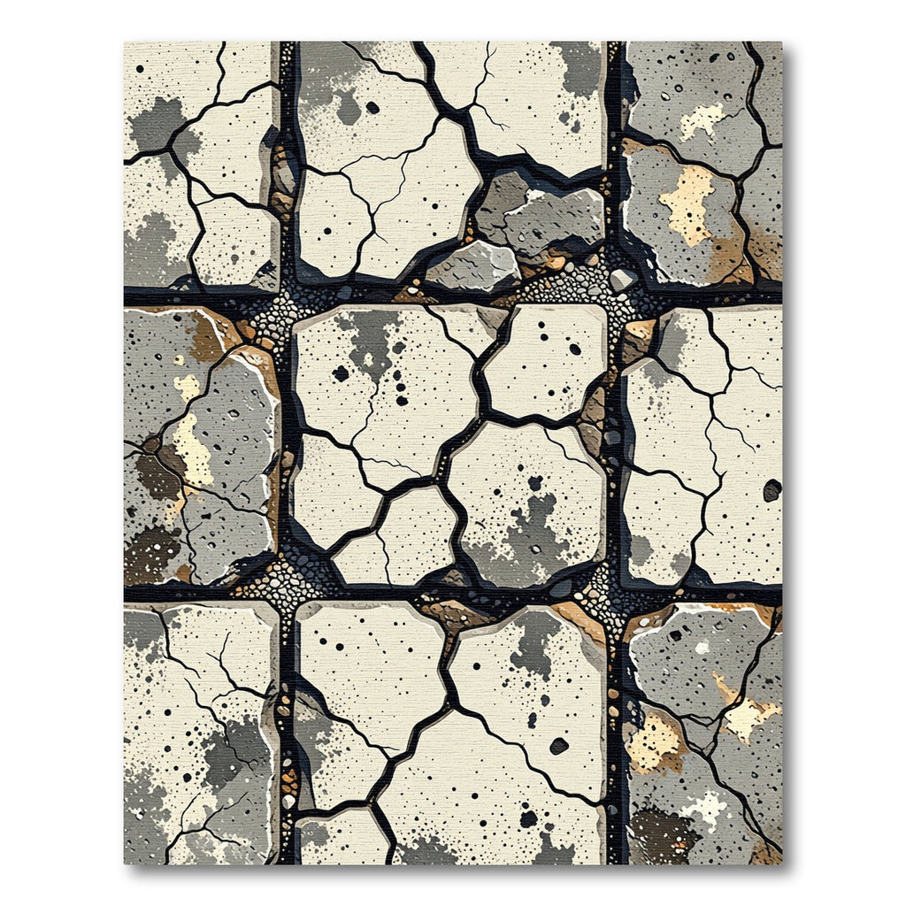 Cracked Stone Pavement Grayscale Detail Rug