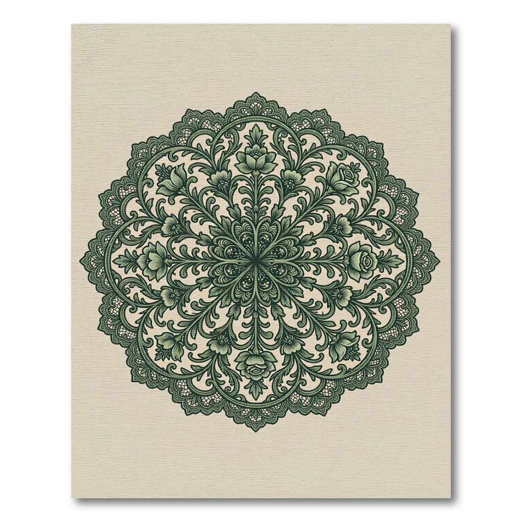 Elegant Forest Green Botanical Floral Medallion Rug