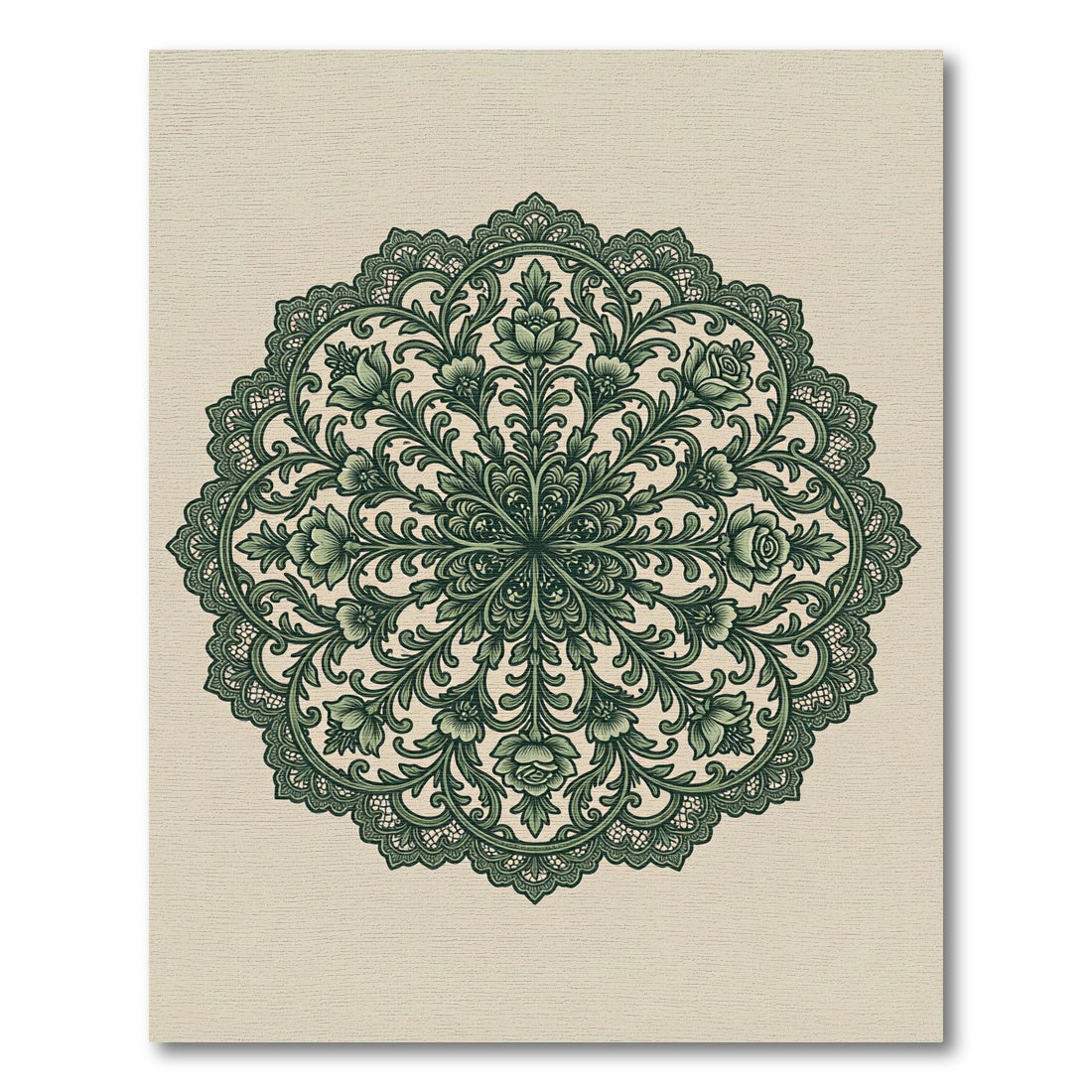 Elegant Forest Green Botanical Floral Medallion Rug